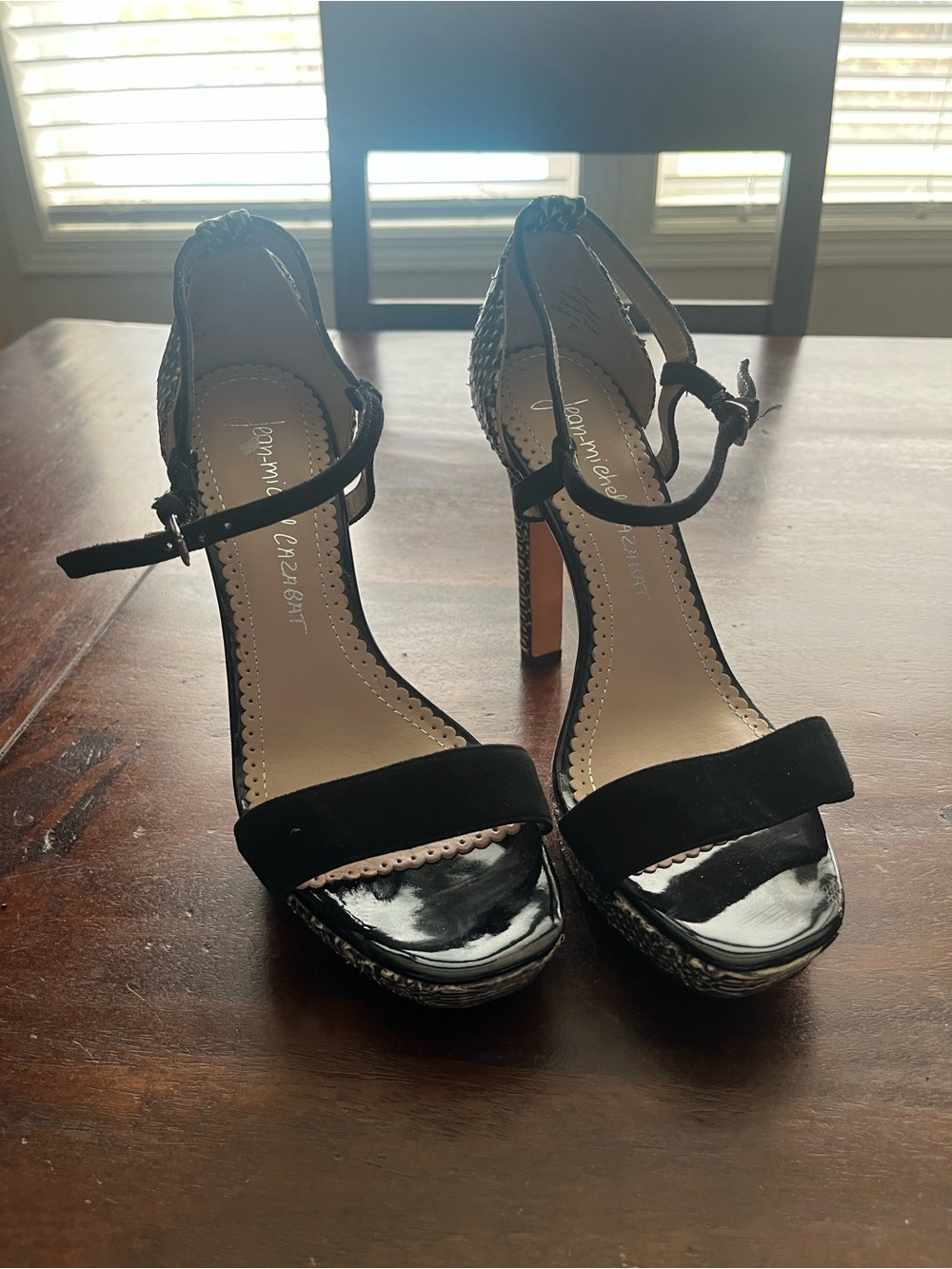 Black Suede & Patent Ankle-Strap High Heels